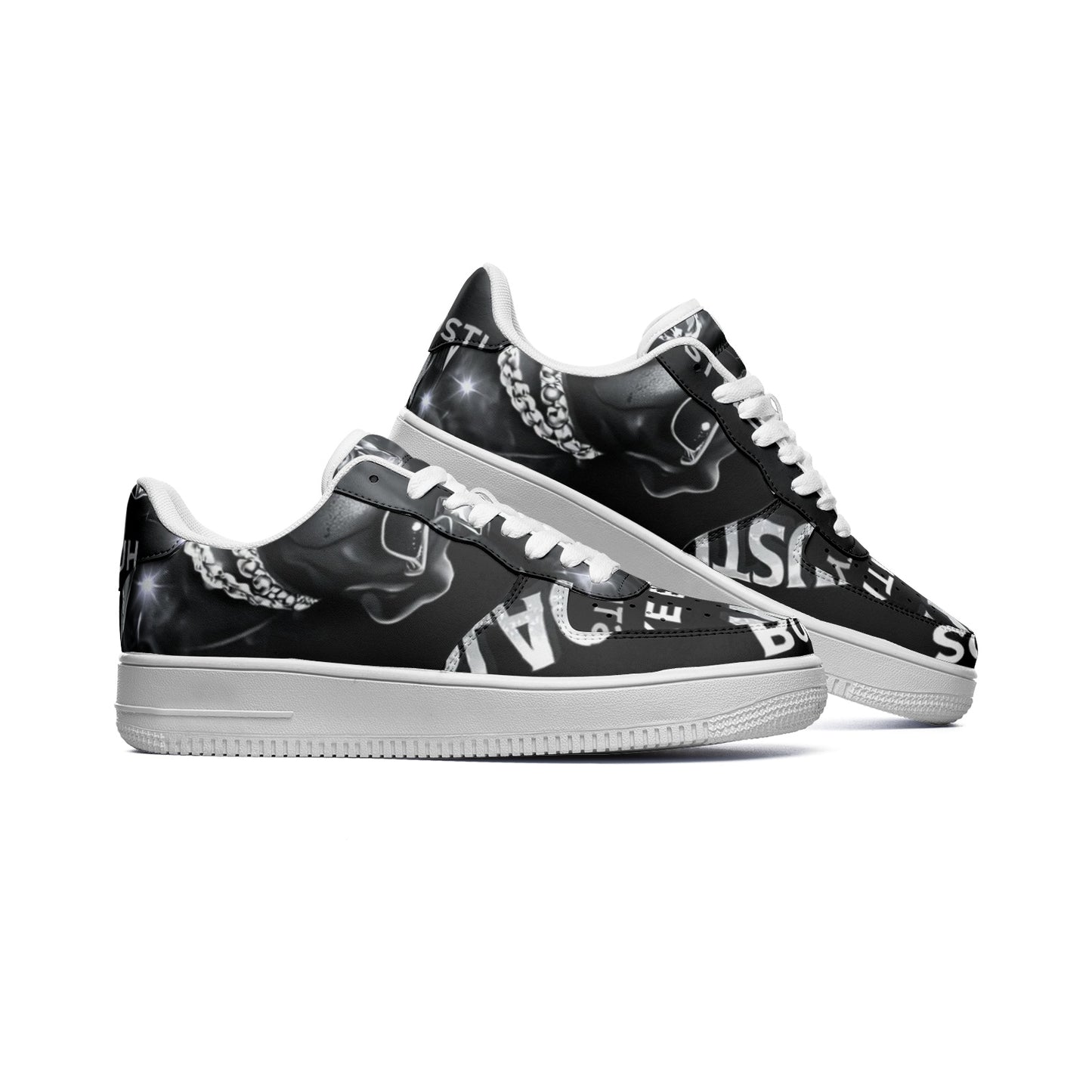 BOBOS BLACK AND WHITE HUSTLE LOW Top Leather Sneakers