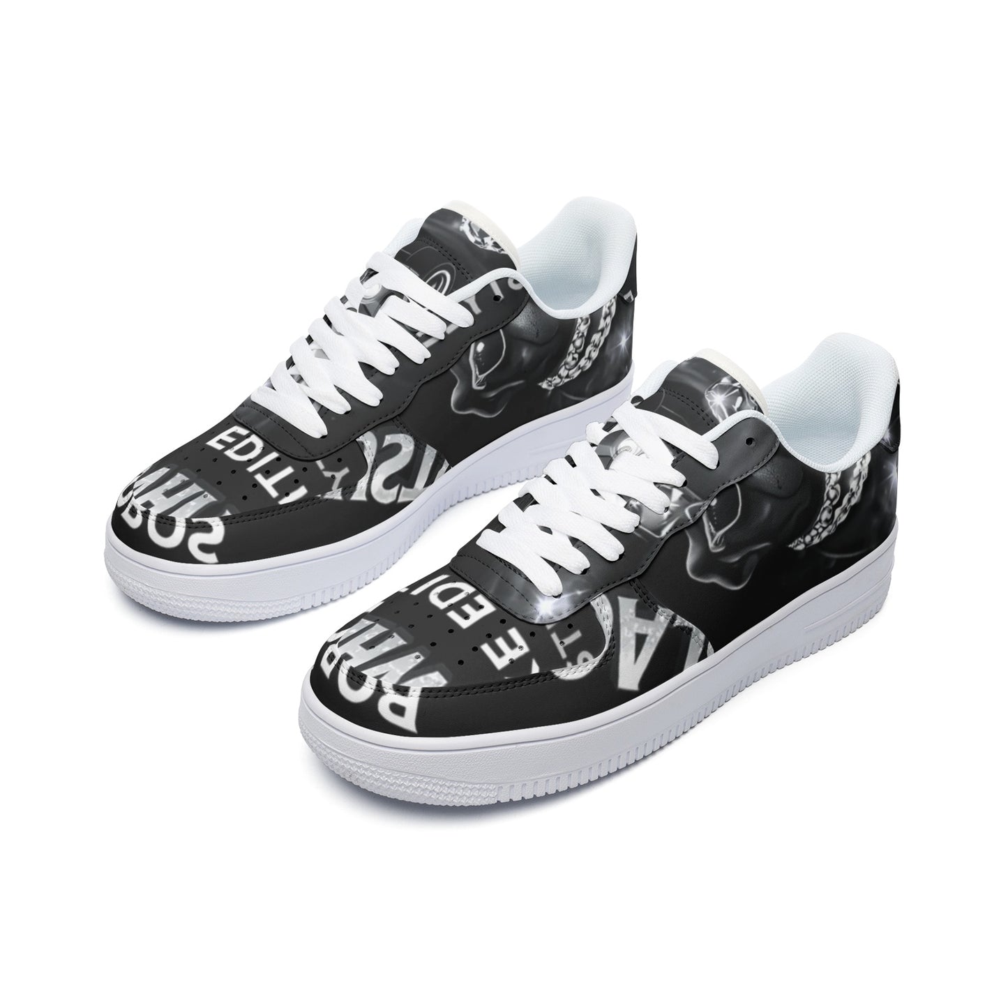 BOBOS BLACK AND WHITE HUSTLE LOW Top Leather Sneakers